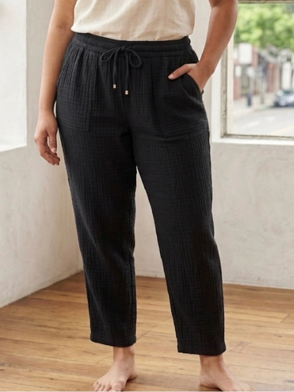 Calvin Klein NWT Black Cotton Gauze Pants Size XL